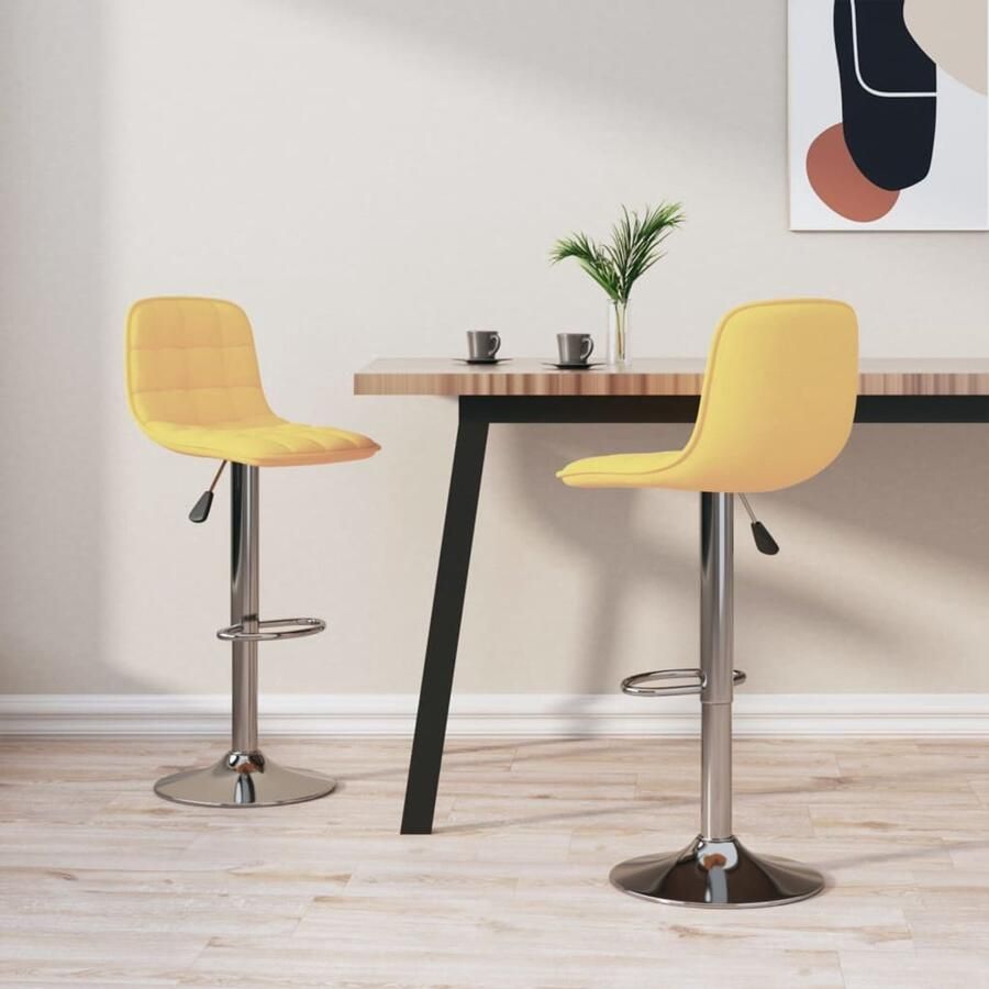 VidaXL Barkrukken 2 stuks geel Verstelbaar Barstoel Kruk Eetkamerstoel Stoffen Barkruk Gele Barkruk