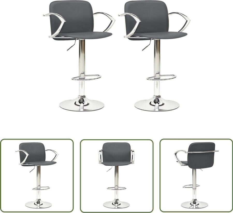 VidaXL Barkrukken 2 stuks Kunstleer Grijs Barstoel Barkruk Set Van 2 Stoelen Grijze Barkrukken Kunstlederen Barkrukken Adjustable Height Stool Dining Chair Kitchen Furniture Home Decor Living Room Furniture