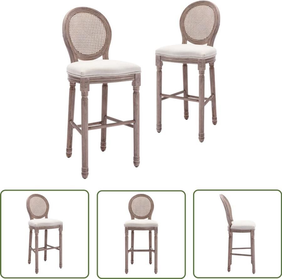 VidaXL Barkrukken 2 stuks Linnen Crèmewit Barstooi Kruk Eetkamerstoel Salonstoel Vintage Meubilair Bar Stools Dining Chairs Living Room Furniture