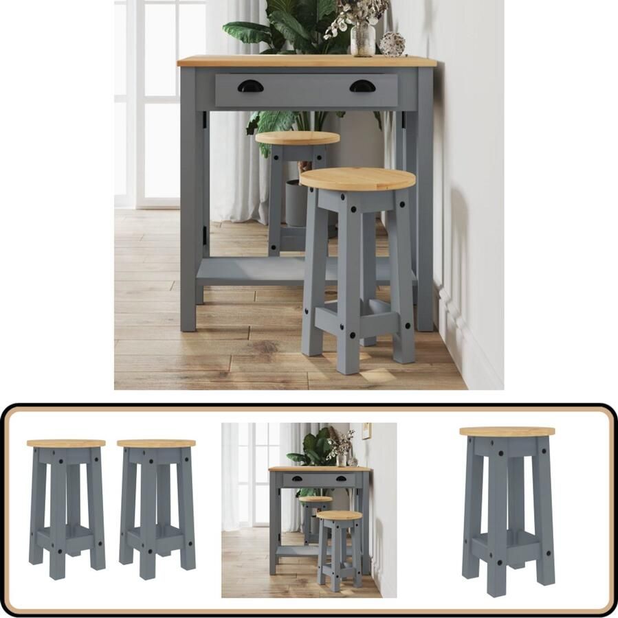 VidaXL Barkrukken 2 stuks Massief Grenenhout Grijs Barkrukken Barstols Set Van Twee Grenoble Hout Grijze Barkrukken Rustic Furniture Keukenkasten Eetkamer Meubels Living Room Decor
