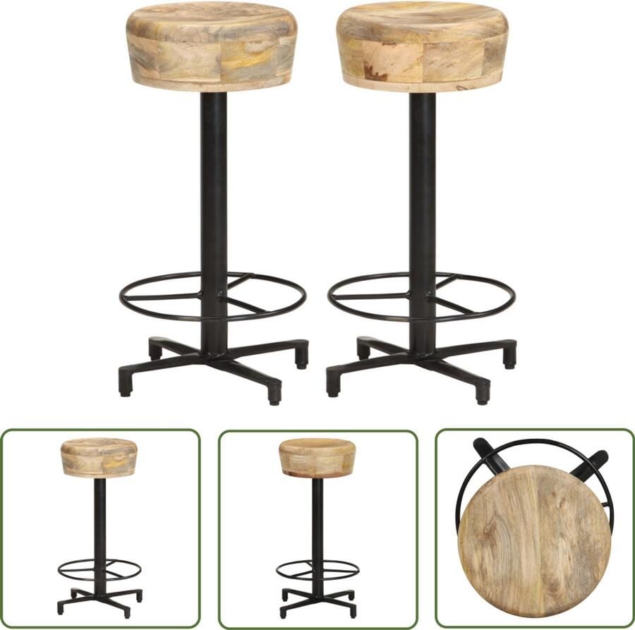 VidaXL Barkrukken 2 stuks Massief Mangohout 66 cm Barstoelen Barkrukken Mangohout Meubels Industrieel Design Eetkamer Stoelen Keuken Stoelen Hoge Stoelen Vintage Stoelen Bruine Stoelen