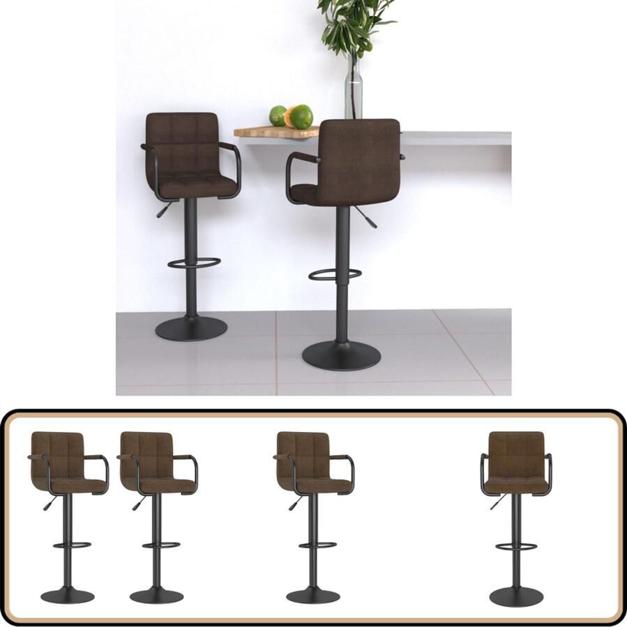 VidaXL Barkrukken 2 stuks Stof Bruin In hoogte verstelbaar Barstoel Barkruk Eetkamerstoel Stoffen Barkruk Industriële Barkruk