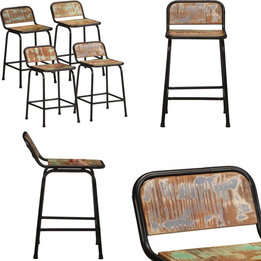 VidaXL Barkrukken 4 st 46x35 5x70 cm massief gerecycled hout Barkruk Barkrukken Stoel Ontbijt Barkruk