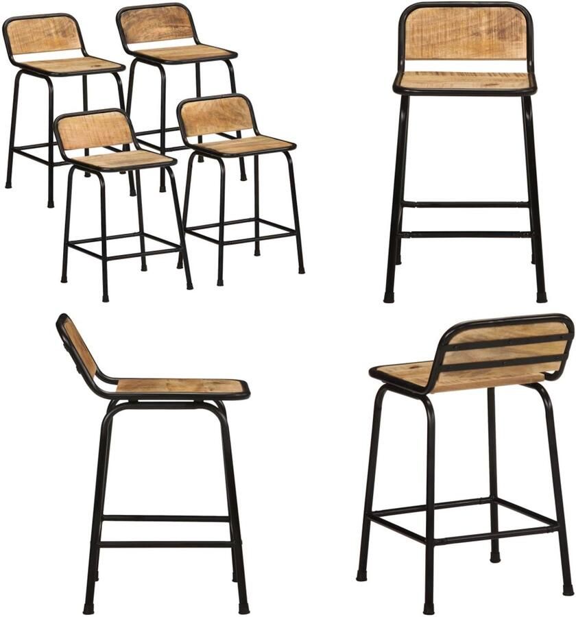 VidaXL Barkrukken 4 st 46x35 5x70 cm massief hout ruw mangohout Barkruk Barkrukken Stoel Ontbijt Barkruk