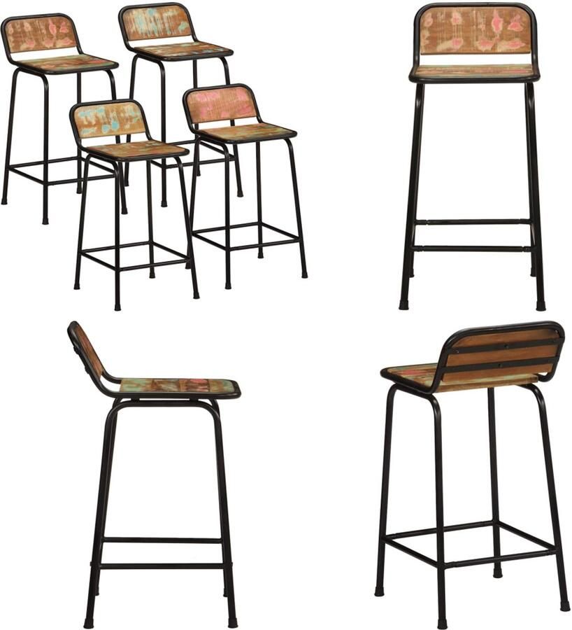 VidaXL Barkrukken 4 st 46x35 5x80 cm massief gerecycled hout Barkruk Barkrukken Stoel Ontbijt Barkruk