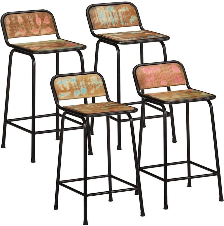 VidaXL Barkrukken 4 stuks Gerecycled Hout 80 cm Barkrukken Houten Barkrukken Industriële Barkrukken Vintage Barkrukken Recycled Meubels - Foto 2