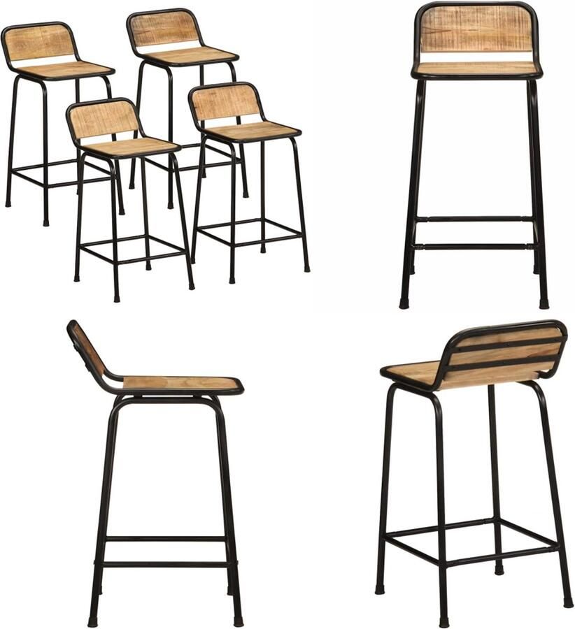 VidaXL Barkrukken 4 st 46x35 5x80 cm massief hout ruw mangohout Barkruk Barkrukken Stoel Ontbijt Barkruk