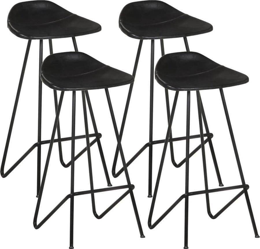 VidaXL Barkrukken 4 st echt leer zwart Barstoel Industriele Stoel Lederen Barkruk Geitenleder Bank Zitzak - Foto 2