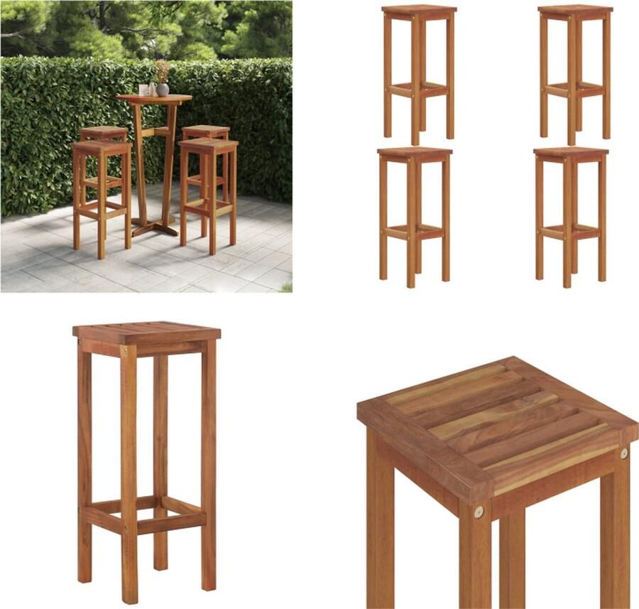 VidaXL Barkrukken 4 st massief acaciahout Barkrukken Acacia Hout Tuin Stoelen Buitendecoratie Terras Meubilair Eetkamerstoelen Rustieke Stijl Outdoor Furniture Garden Chairs Set Van 4 Barkruk Barkrukken Barstoel Bar Kruk