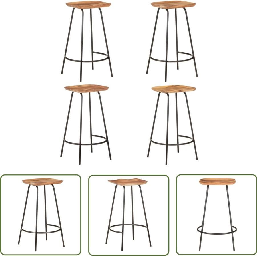 VidaXL Barkrukken 4 st massief acaciahout Barstoel Barkrukken Acacia Hout Wit Vintage Industriele Meubels Eetkamer Keuken