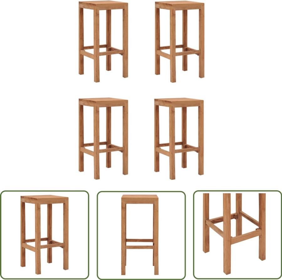VidaXL Barkrukken 4 st Massief Teakhout Barstoelen Teak Houten Stoel Vintage Stoel Koloniaalstijl Bruine Stoel Eetkamerstoel
