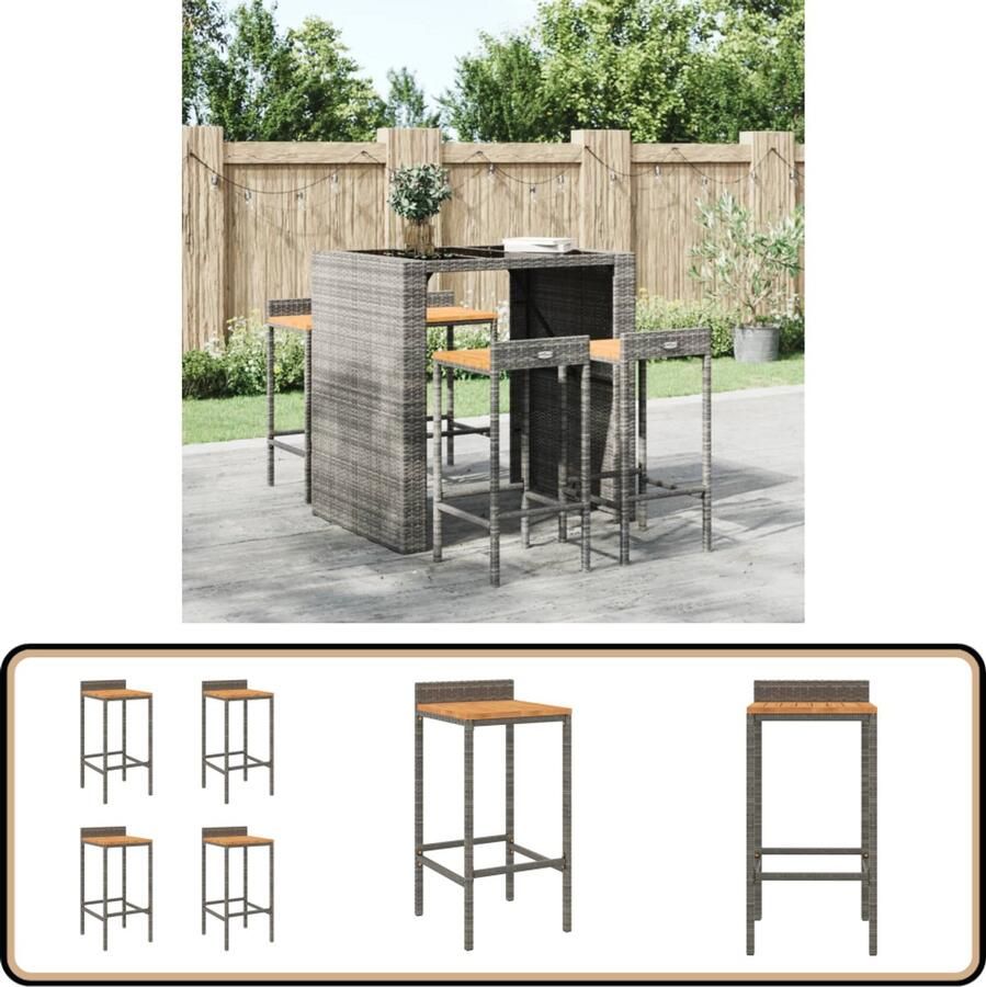 VidaXL Barkrukken 4 st Rattan & Acaciahout Grijs Barstoelen Barkrukken Eetkamerstoelen Outdoor Meubilair Tuinmeubelen Grijze Stoelen Kunststof Stoelen Ratan Stoelen