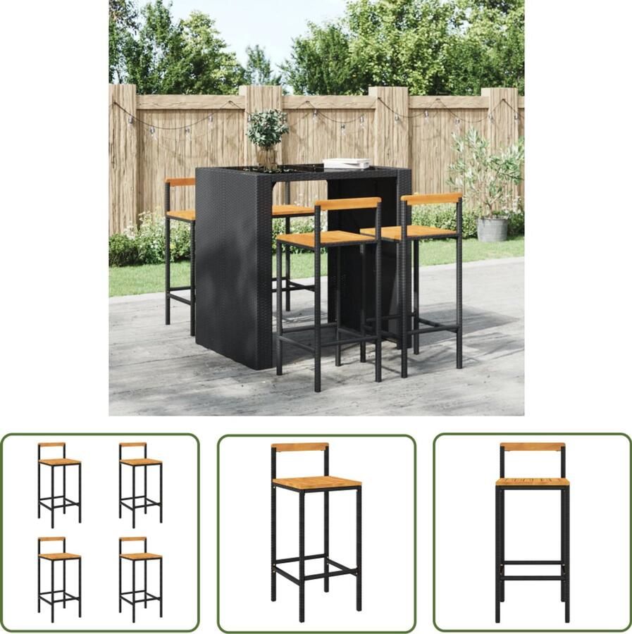 VidaXL Barkrukken 4 st Zwart Poly Rattan & Hout Barstoelen Zwarte Barkrukken PE-rattan Stoelen Outdoor Barkrukken Eetkamerstoelen Bistro Stoelen Tuinmeubels