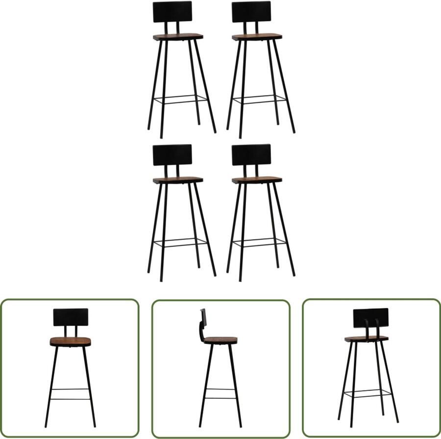 VidaXL Barkrukken 4 stuks Gerecycled Hout 74 cm Barstooi Vintage Meubels Industrie Design Bruine Bankjes Eetkamerstoelen Keukenstoelen Herbruikt Hout