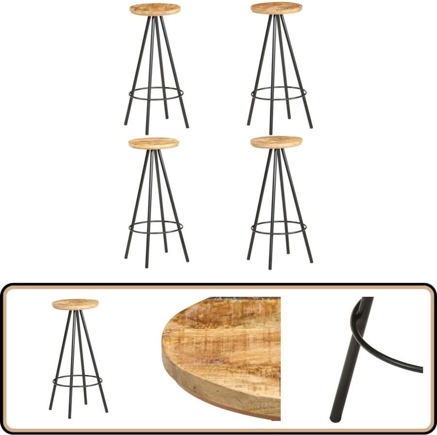 VidaXL Barkrukken 4 stuks Mangohout en IJzer Industriele Barkruk Bruine Barkruk Zwarte Barkruk Mango Wood Barkruk Metalen Barkruk