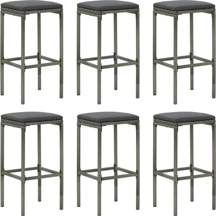 VidaXL Barkrukken 6 st met kussens poly rattan grijs Barstoelen Barkrukken Bistro Stoelen Eetkamerstoelen Outdoor Meubels Tuinset Terrasmeubilair Lounge Meubel - Foto 2