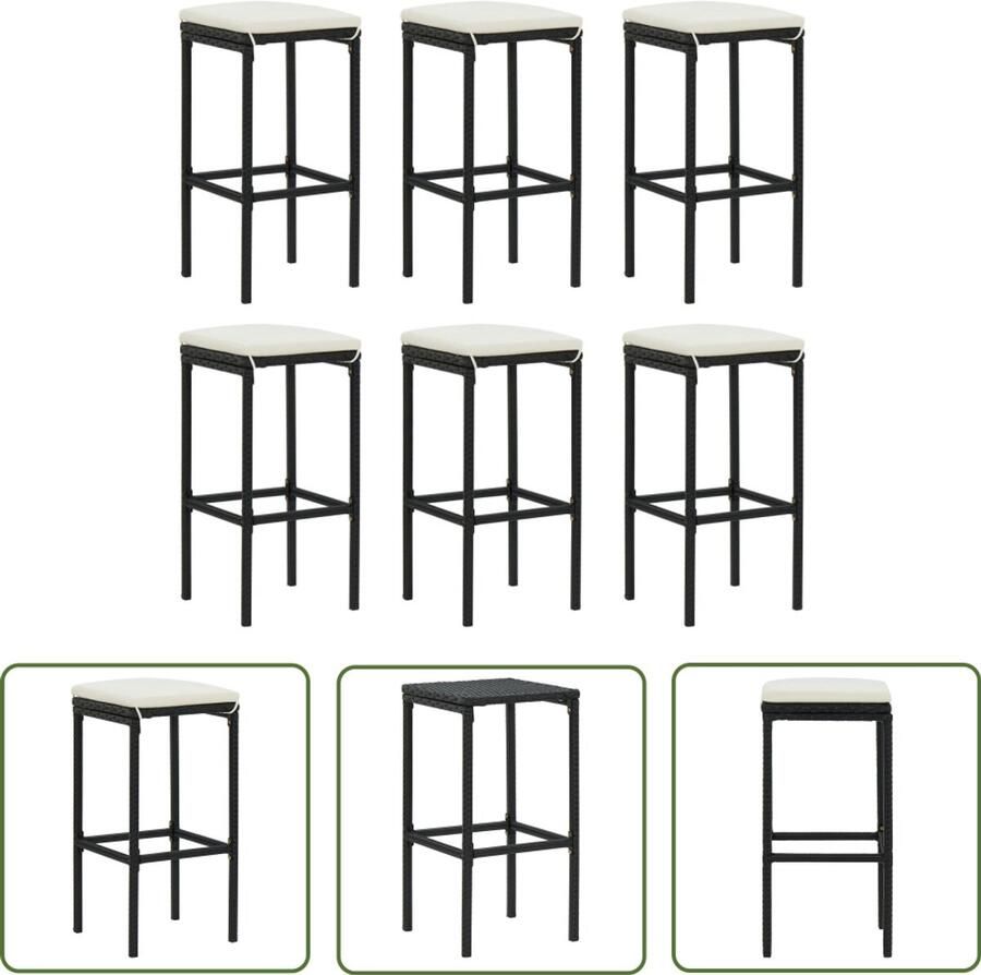 VidaXL Barkrukken 6 stuks Met kussens Zwart Barstoelen Barkrukken Keukenstoelen Eetkamerstoelen Buitenstoelen