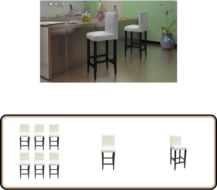 VidaXL Barkrukken 6 stuks Kunstleer crèmewit Barstühlen Keukenstoelen Eetkamerstoelen Krukjes Design Meubels