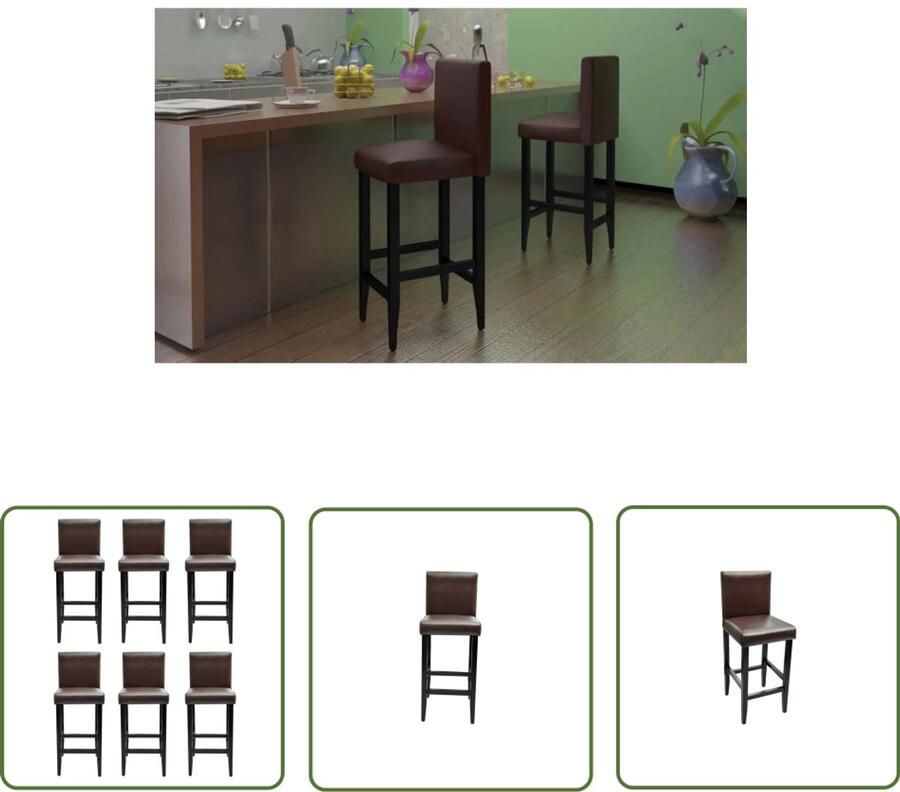 VidaXL Barkrukken 6 stuks Kunstleer Donkerbruin Barstühlen Keukenstoelen Eetkamerstoelen Design Meubels Bruine Bankjes Lederlook Kunstleder