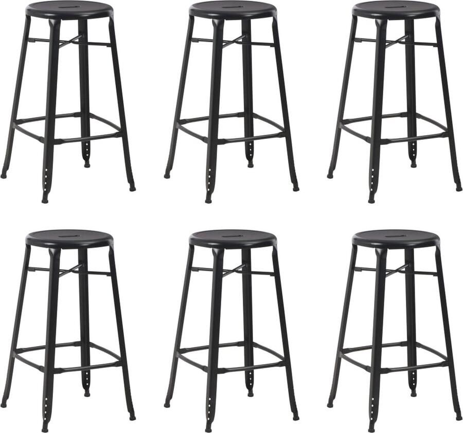 VidaXL Barkrukken 6 stuks Staal Zwart Barstühlen Zwarte Stoel Metalen Barkruk Industriële Barkruk Eetkamerstoelen Kookeetkamerstoelen Set Van 6 Barkrukken Hoge Stoel Moderne Stoel Stijlvolle Barkruk - Foto 2