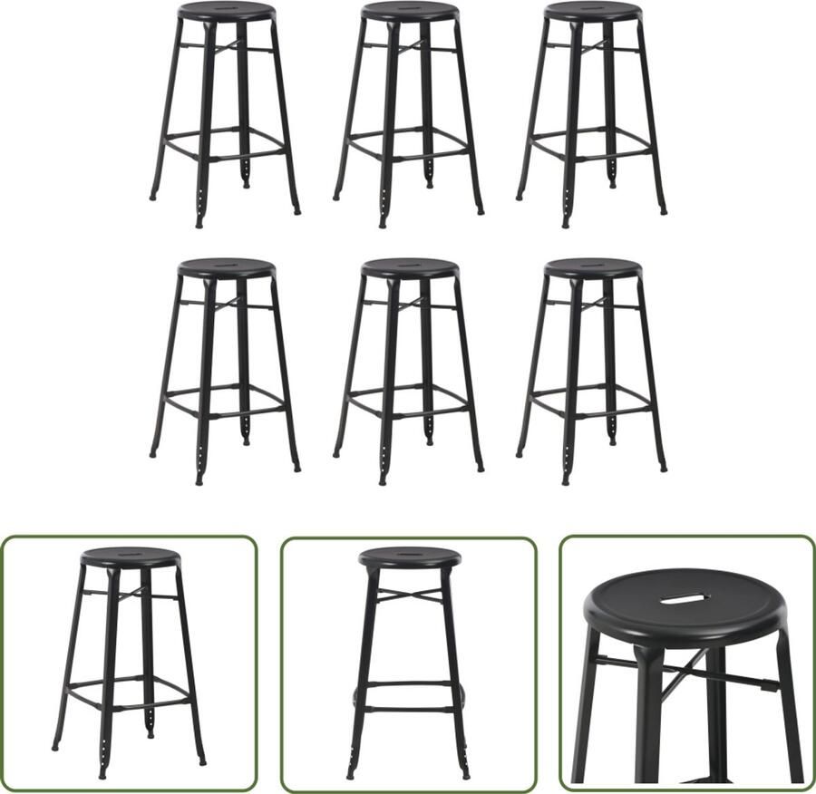 VidaXL Barkrukken 6 stuks Staal Zwart Barstühlen Zwarte Stoel Metalen Barkruk Industriële Barkruk Eetkamerstoelen Kookeetkamerstoelen Set Van 6 Barkrukken Hoge Stoel Moderne Stoel Stijlvolle Barkruk