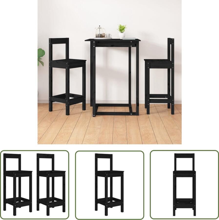 The Living Store Rustiek Grenenhouten Barkrukken 40 x 41.5 x 112 cm Set van 2 Zwart Barstoelen Barkrukken Eetkamerstoelen Granenhout Meubels Zwarte Stoelen - Foto 2