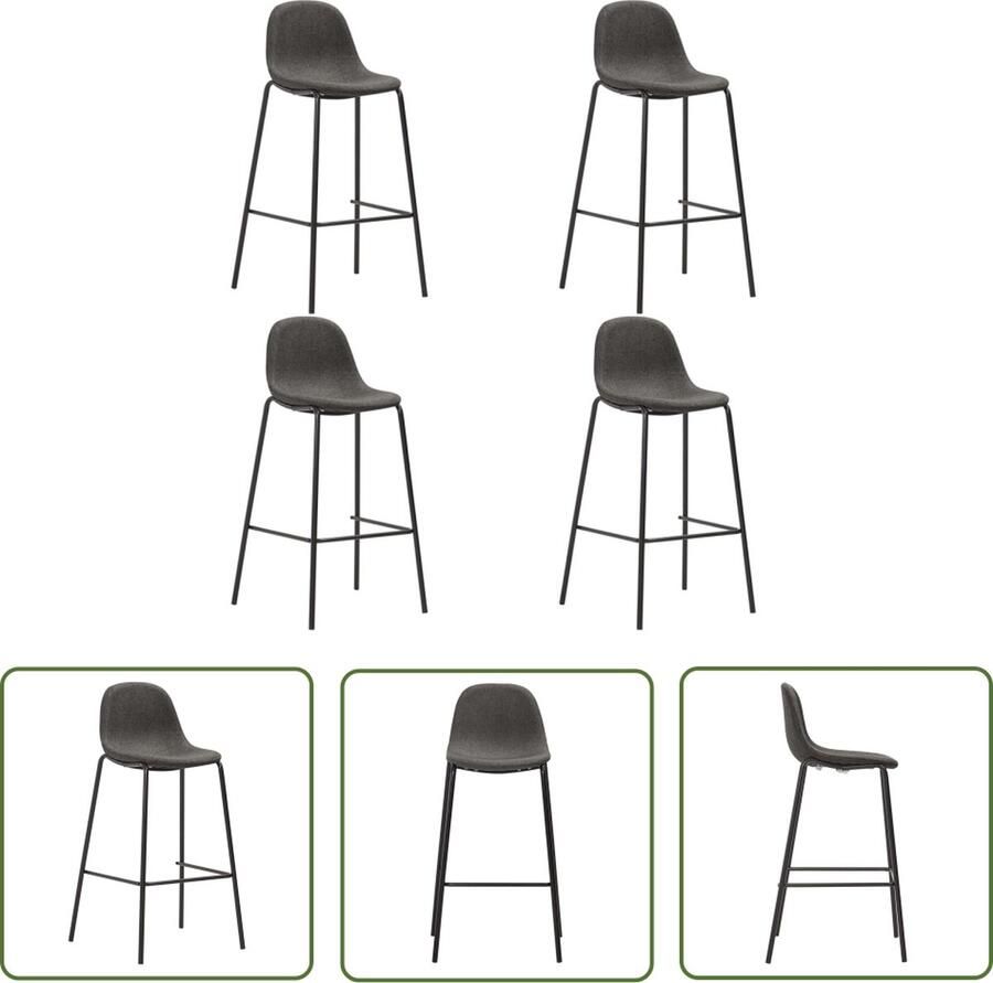 The Living Store Barstoelenset Donkergrijs 51 x 49 x 99 cm Duurzame stoffen bekleding Gepoedercoat metalen frame Barstoelen Barkrukken Eetkamerstoelen Donkere Meubels Grijze Meubels