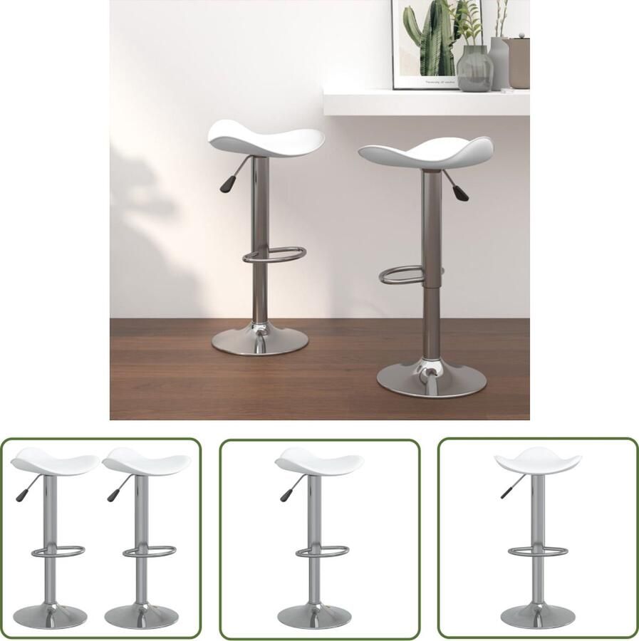 The Living Store Barkruk 2 st verchroomd staal en kunstleer wit Barstoelen Barkrukken Stoelen Meubels Witte Meubels - Foto 2