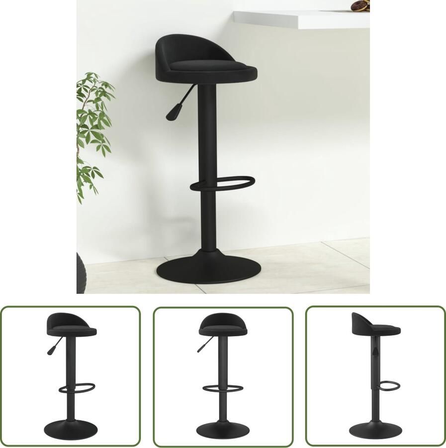 The Living Store Barkruk fluweel zwart Barstoelen Barkrukken Stoelen Lounge Stoelen Zwarte Stoelen