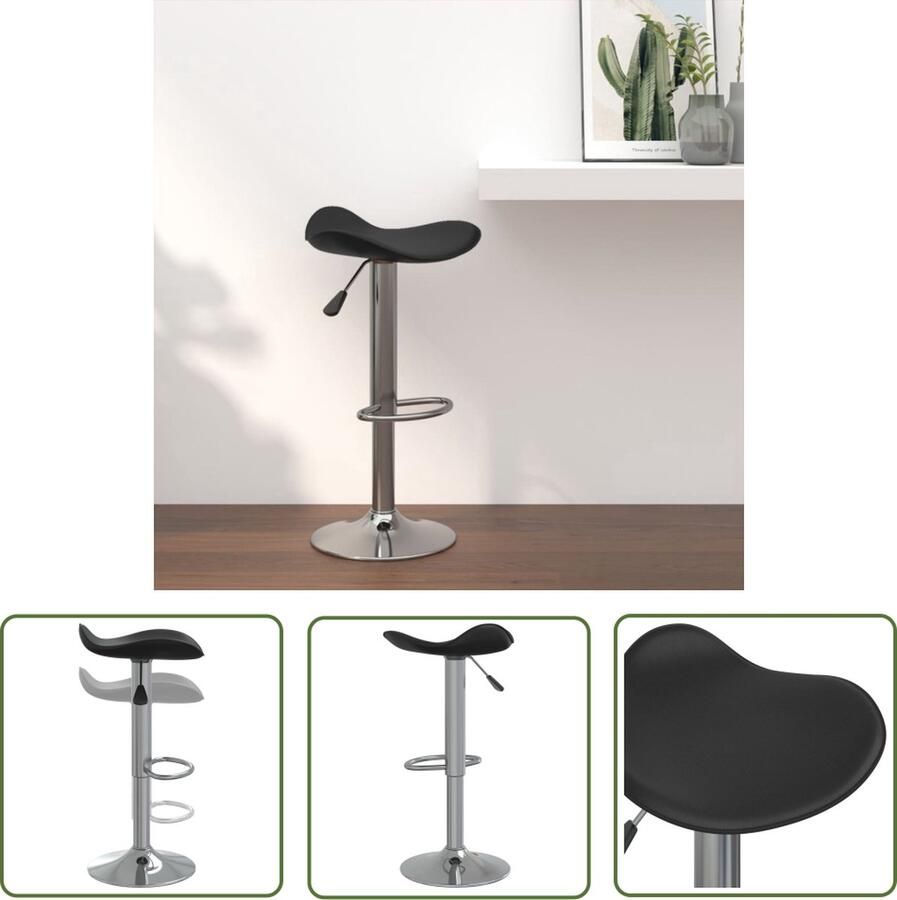 The Living Store Barkruk verchroomd staal en kunstleer zwart Barstoelen Barkrukken Stoelen Zitzakken Meubilair - Foto 2