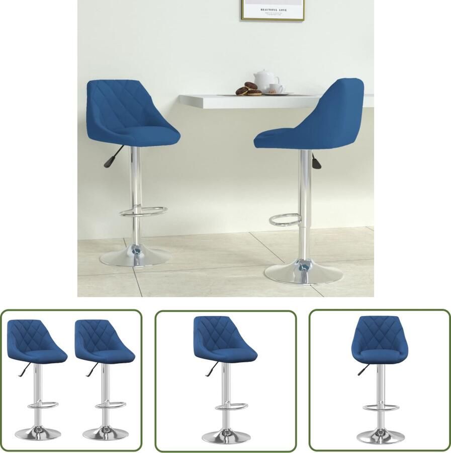 The Living Store Barkrukken Blauw Fluweel Verchroomd Staal 46x44x(82-103) cm Barstoelen Barkrukken Lounge Chairs Design Meubels Fluweel Meubels