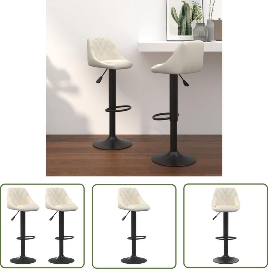 VidaXL Barkrukken Barstoelen Barkrukken 2 st fluweel crèmekleurig Eetkamerstoel Stoel Design Meubilair - Foto 2