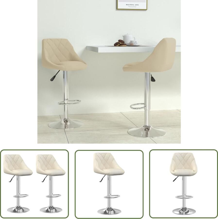 The Living Store Barkrukken 2 st fluweel crèmekleurig Barstoelen Barkrukken Stoelen Lounge Stoelen Meubels - Foto 2
