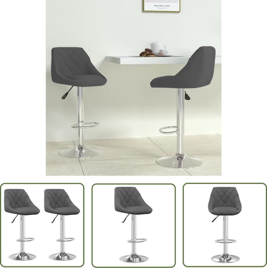 The Living Store Barkrukken Fluweel Donkergrijs 46x44x(82-103) cm verstelbaar draaibaar Barstoelen Barkrukken Eetkamerstoel Stoel Lounge Stoel - Foto 2