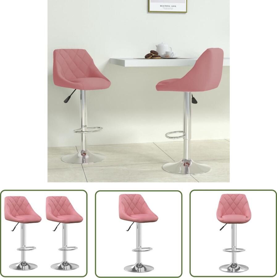 The Living Store Barkrukken Fluweel Verchroomd staal Roze 46 x 44 x (82-103) cm 360 graden draaibaar Barstoelen Barkrukken Stoelen Lounge Meubels Rozen Kleur
