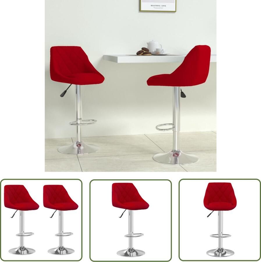 The Living Store Barkrukken Fluweel Verchroomd Staal 46x44x(82-103) cm Wijnrood Set van 2 Barstoelen Barkrukken Stoelen Lounge Stoelen Fluweel Meubels - Foto 2