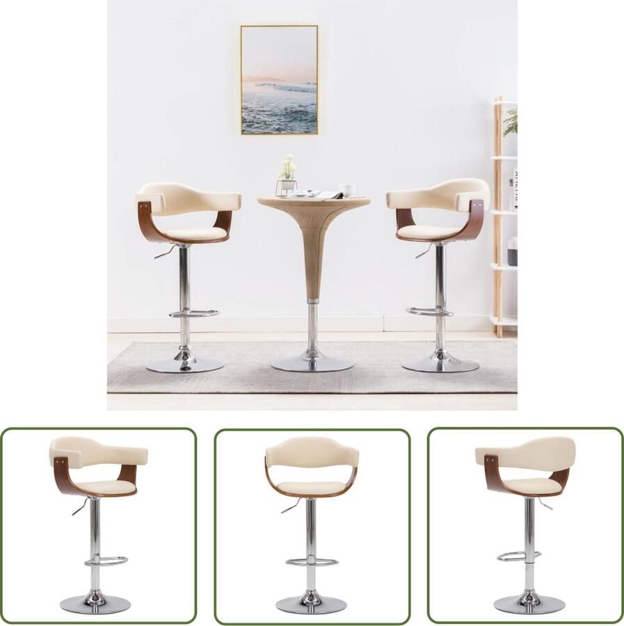 The Living Store Barkrukken 2 st gebogen hout en kunstleer crèmekleurig Barstoelen Barkrukken Eetkamerstoel Stoel Kunstleder Meubels - Foto 2