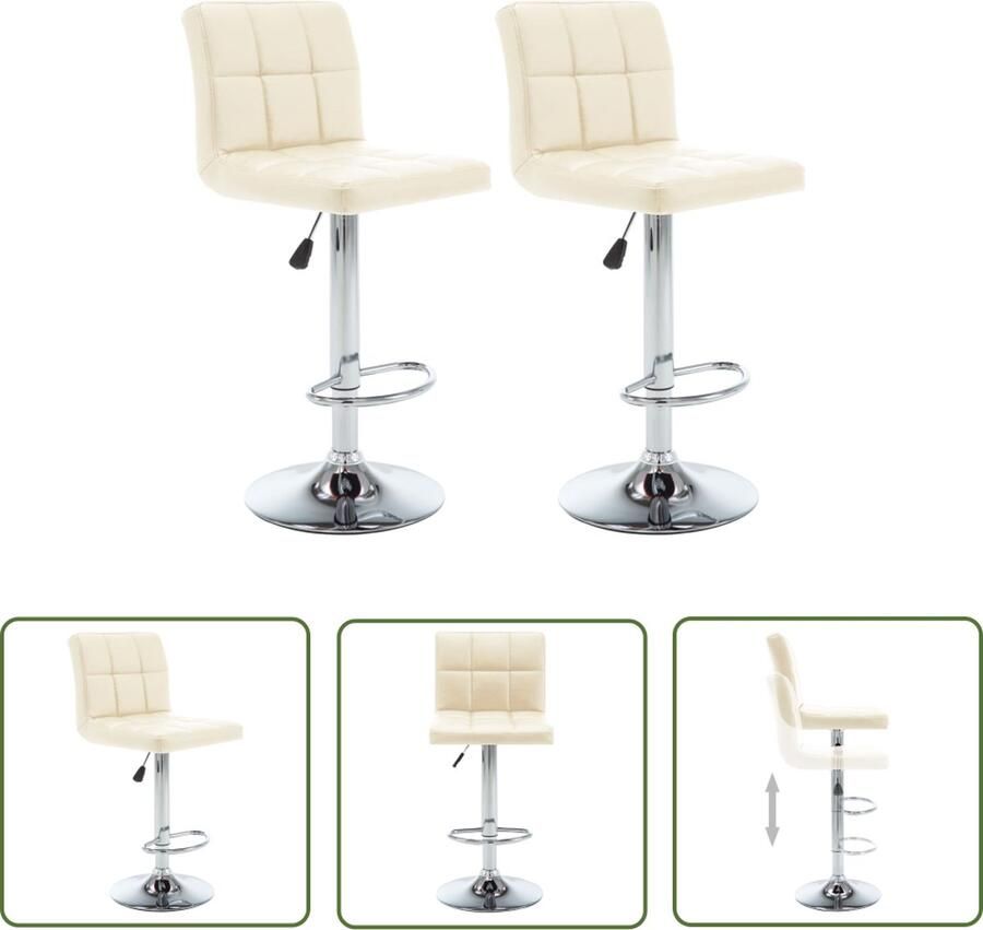 The Living Store Barkrukkenset Crème 40 x 47 x (90 111) cm In hoogte verstelbaar Draagvermogen 110 kg Kunstleer en staal Barstoelen Barkrukken Keukenstoelen Eetkamerstoelen Design Stoelen - Foto 2