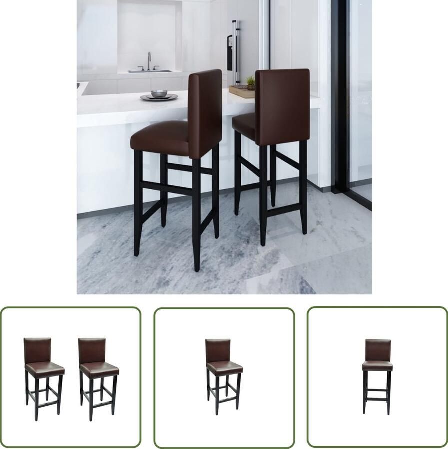 The Living Store Barkrukken Set van 2 Donkerbruin 41 x 45 x 108 cm Klassiek ontwerp Kunstleren bekleding Houten poten Barstoelen Barkrukken Design Meubels Bruine Bankjes Lederlook Meubilair - Foto 2