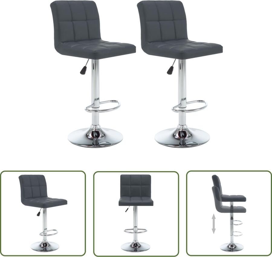 The Living Store Barkrukken 2 st kunstleer grijs Barstoelen Barkrukken Stoelen Design Meubels Kunstleder - Foto 2