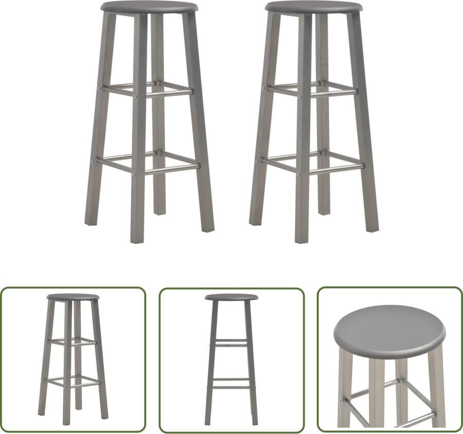 The Living Store Barkrukken Staal en MDF 30x30x70 cm Antraciet Draagvermogen 110 kg Barstoelen Barkrukken Stoelen Eetkamerstoel Industriële Meubels - Foto 2