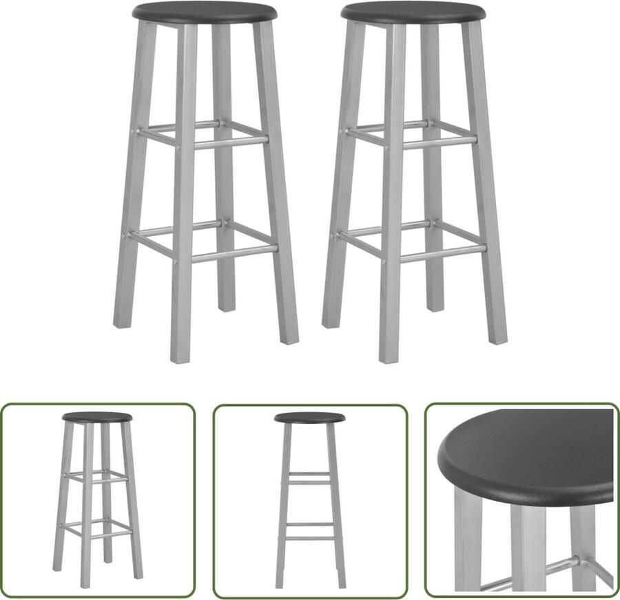 The Living Store Stalen barkrukken set van 2 30x30x70 cm ingebouwde voetensteunen zwart zilver max 110 kg Barstoelen Barkrukken Zwarte Stoelen Metalen Stoelen Eetkamerstoel - Foto 2