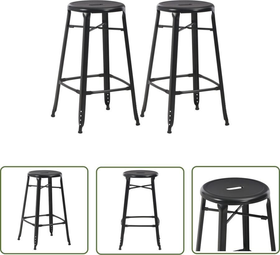 The Living Store Barkrukken 2-delige Gepoedercoat staal Kleur- zwart Afmetingen- 42 x 42 x 71 cm Draagvermogen- 110 kg Barstoelen Barkrukken Industriële Stoelen Metalen Stoelen Zwarte Stoelen - Foto 2