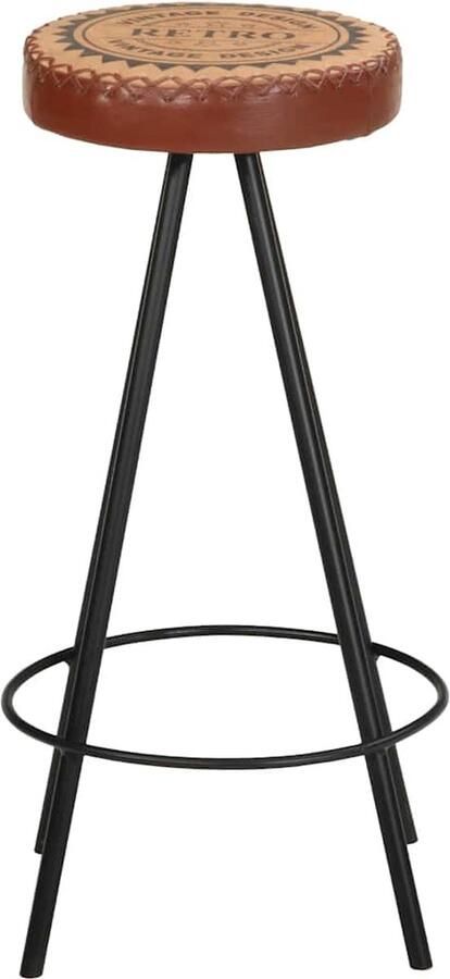 VidaXL Barkrukken Set van 4 Echt Leer Bruin en Zwart Industriele Barkrukken Leren Barkrukken Canvas Barkrukken Set Van 4 Barkrukken Bruine Barkrukken Bar Stoelen Eetkamerstoelen Keukenstoelen