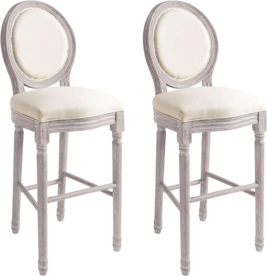 VidaXL Barkrukken 2 st linnen wit Barstoel Barstoelen Barkruk Barkrukken