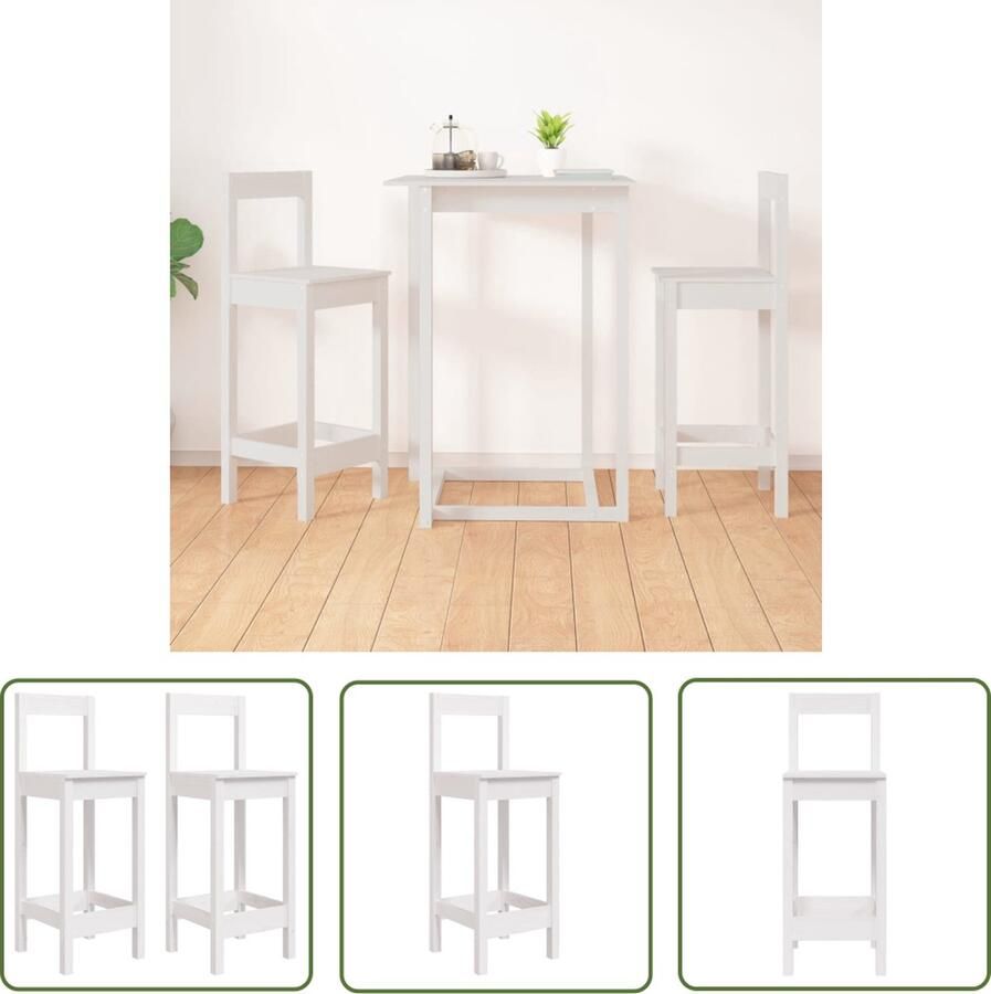 The Living Store Barstoelen 2 st 40x41 5x112 cm massief grenenhout wit Barstooi Barkrukken Eetkamerstoel Keukenstoel Granenhouten Meubels