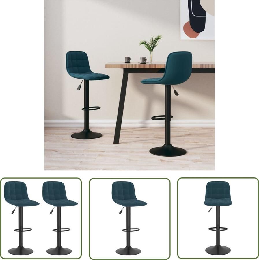 The Living Store Barkruk Blauw Fluweel 42.5 x 45 x (84 105) cm Verchroomd Staal Barstooll Barkrukken Stoel Meubels Lounge