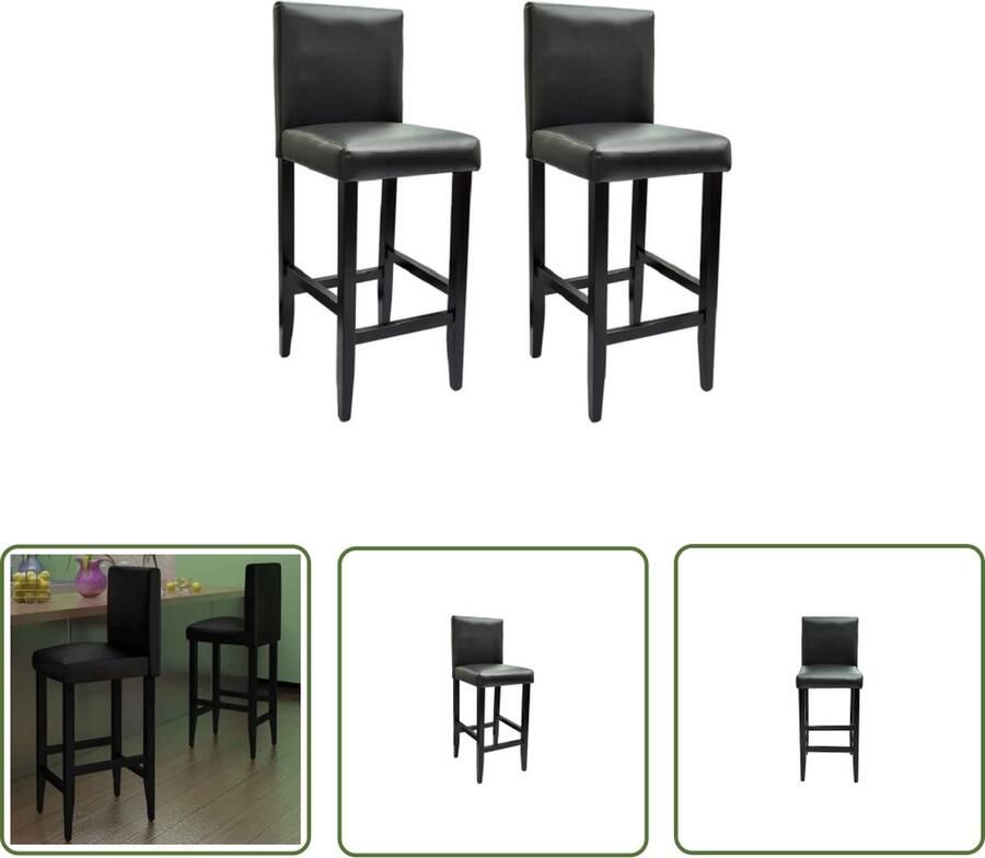 The Living Store Barstoelenset Zwart 41x45x108 cm Gestoffeerde zitting en rugleuning Houten poten Kunstleren afwerking Geschikt voor thuis of café Inclusief 2 barkrukken