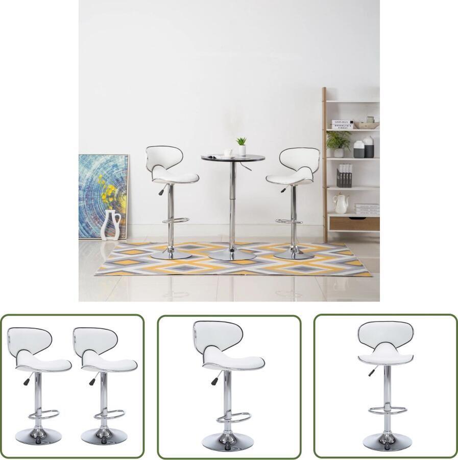 The Living Store Barkrukken Eenvoudig te reinigen kunstleer Wit 50 x 46 x (87-108) cm Verchroomd staal Barstooll Barkrukken Bar Stools Witte Barkrukken Kunstleder Bankjes - Foto 2