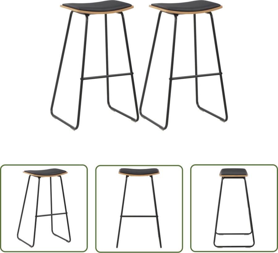 VidaXL The Living Store Barkrukken 6-delige set zwart 45 x 43 x 76 cm gepoedercoat staal en massief multiplex kunstleren zittingen The Living Store - Foto 5